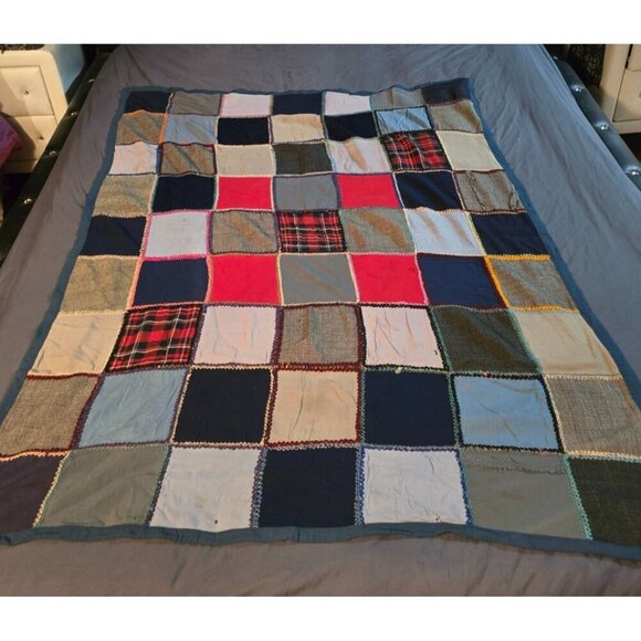 Vintage Handmade Patchwork Throw Blanket Reading Blanket Grannycore - Picture 12 of 12